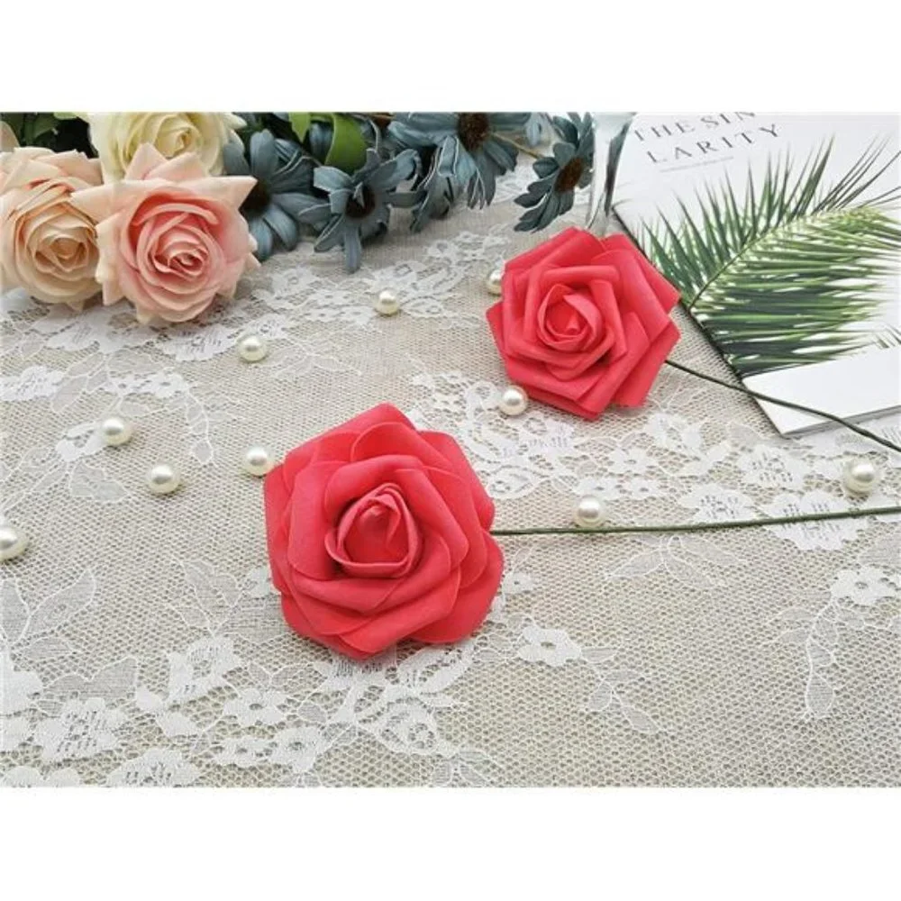 Artificial Flowers 50PCS Real Looking Coral Fake Roses with Stem